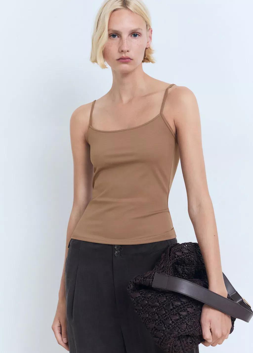 BROWN Spaghetti strap top, , large image number 0