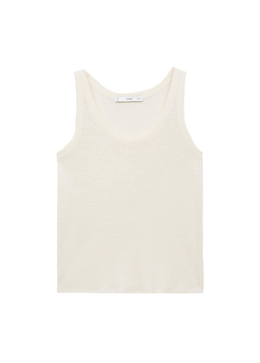 Cream Strap Linen Top, Light Beige, large image number 3