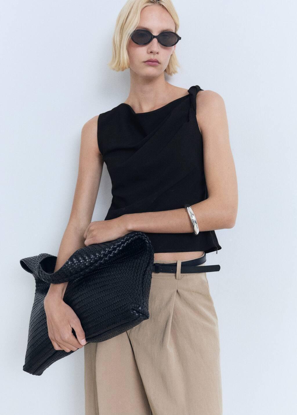 BLACK Asymmetrical draped top with straps, , large image number 1