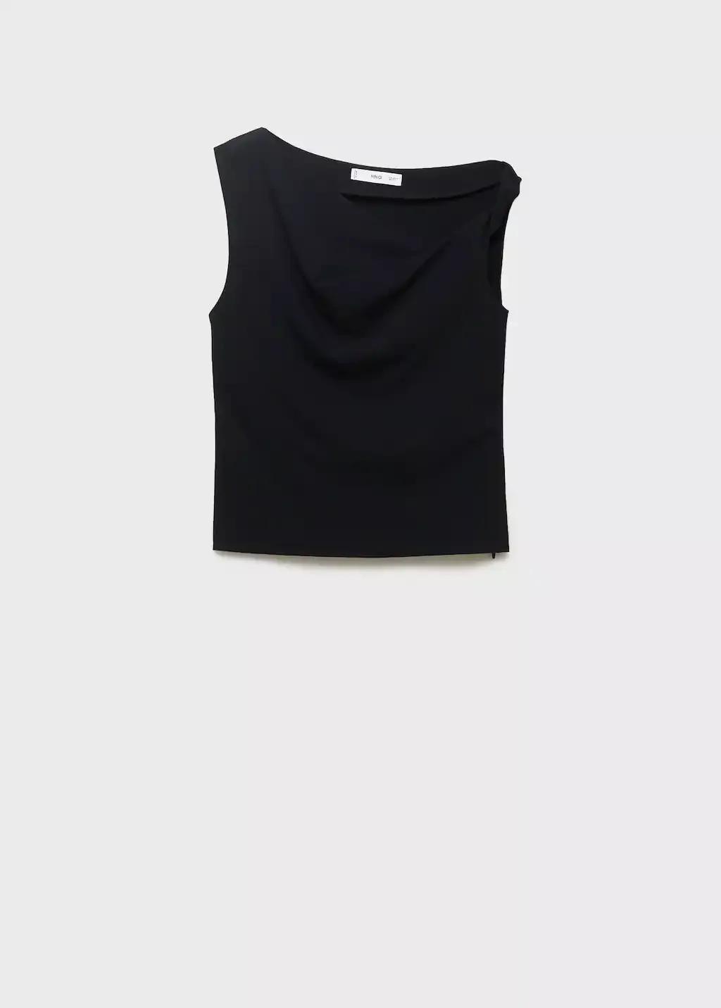 BLACK Asymmetrical draped top with straps, , large image number 3
