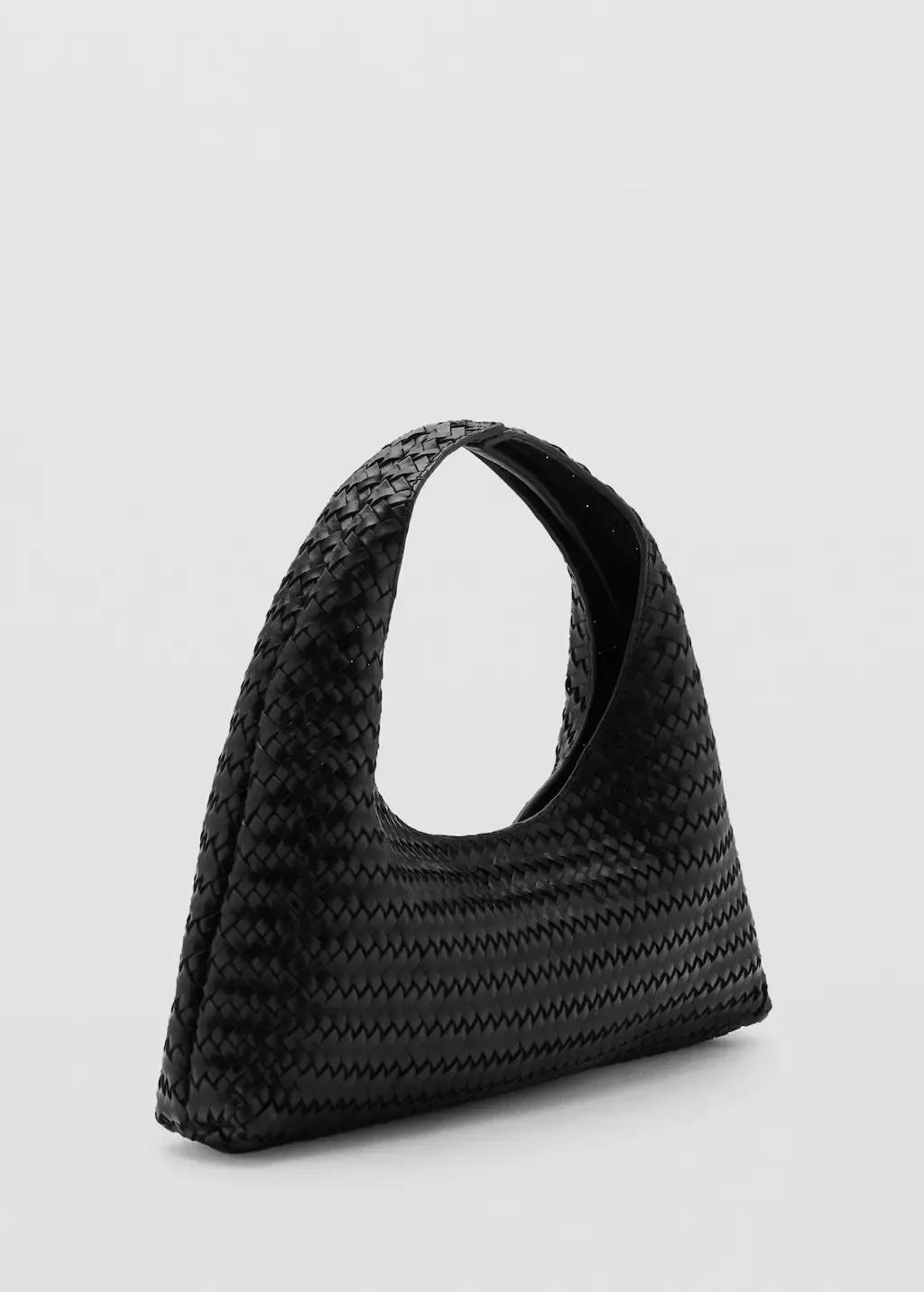 Black Braided Leather Handbag, Black, large image number 1