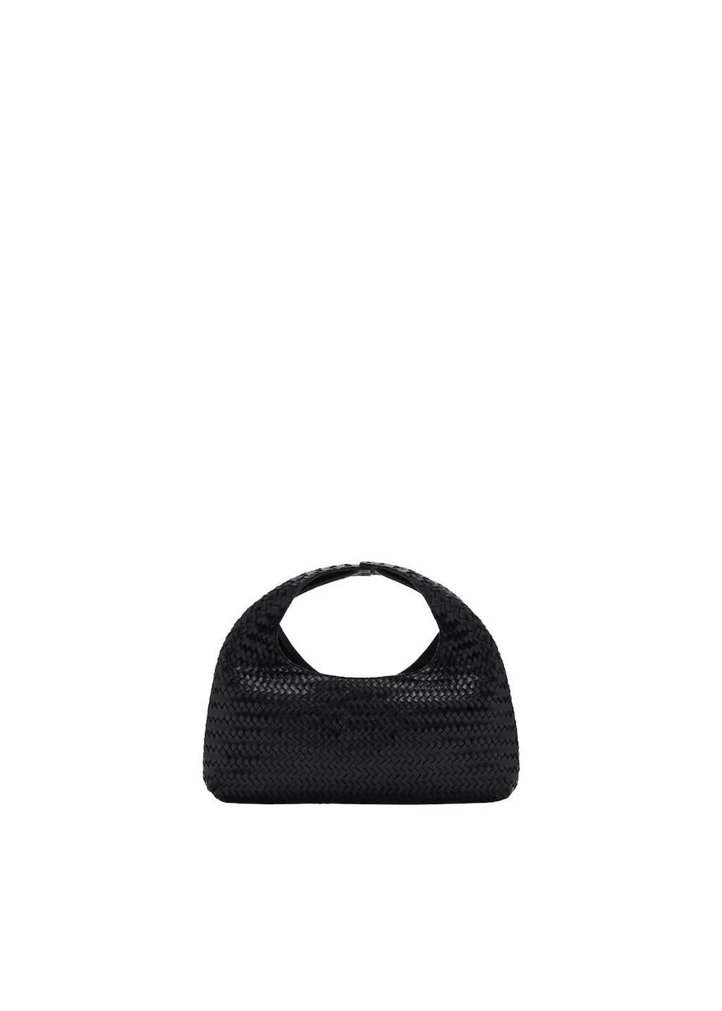 Black Braided Leather Handbag, Black, large image number 7