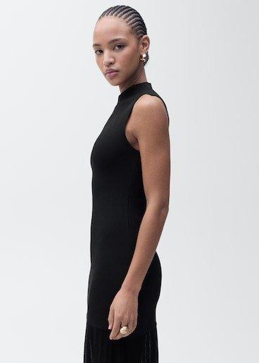 BLACK Combined dress with perkins collar, , large image number 0