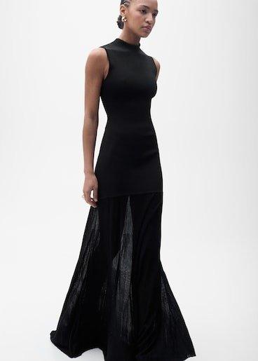 BLACK Combined dress with perkins collar, , large image number 1