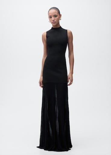 BLACK Combined dress with perkins collar, , large image number 2