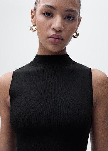 BLACK Combined dress with perkins collar, , large image number 5