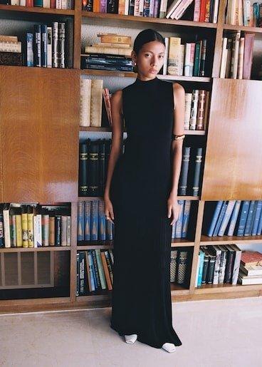 BLACK Combined dress with perkins collar, , large image number 6