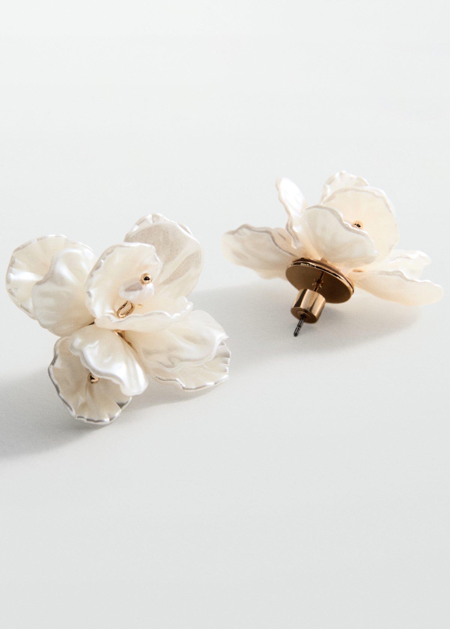 White Floral Earrings, White, medium