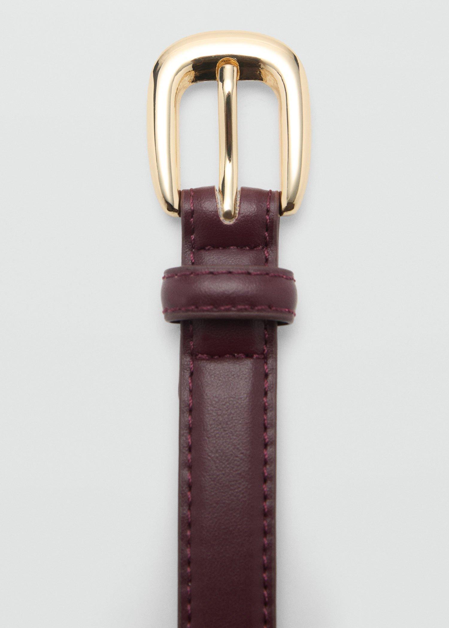 Burgundy Thin Belt With Metal Buckle, , medium