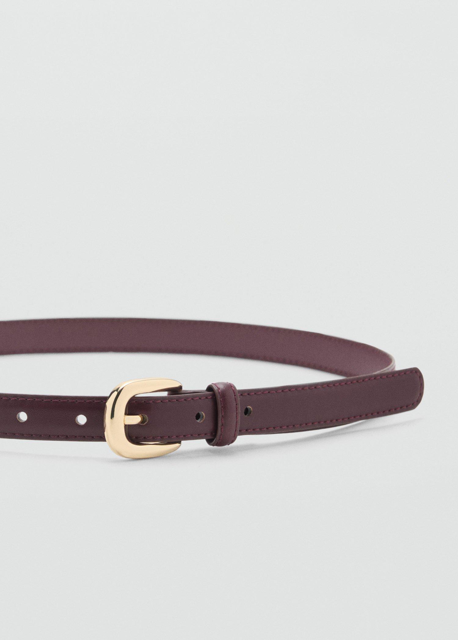 Burgundy Thin Belt With Metal Buckle, , large image number 2