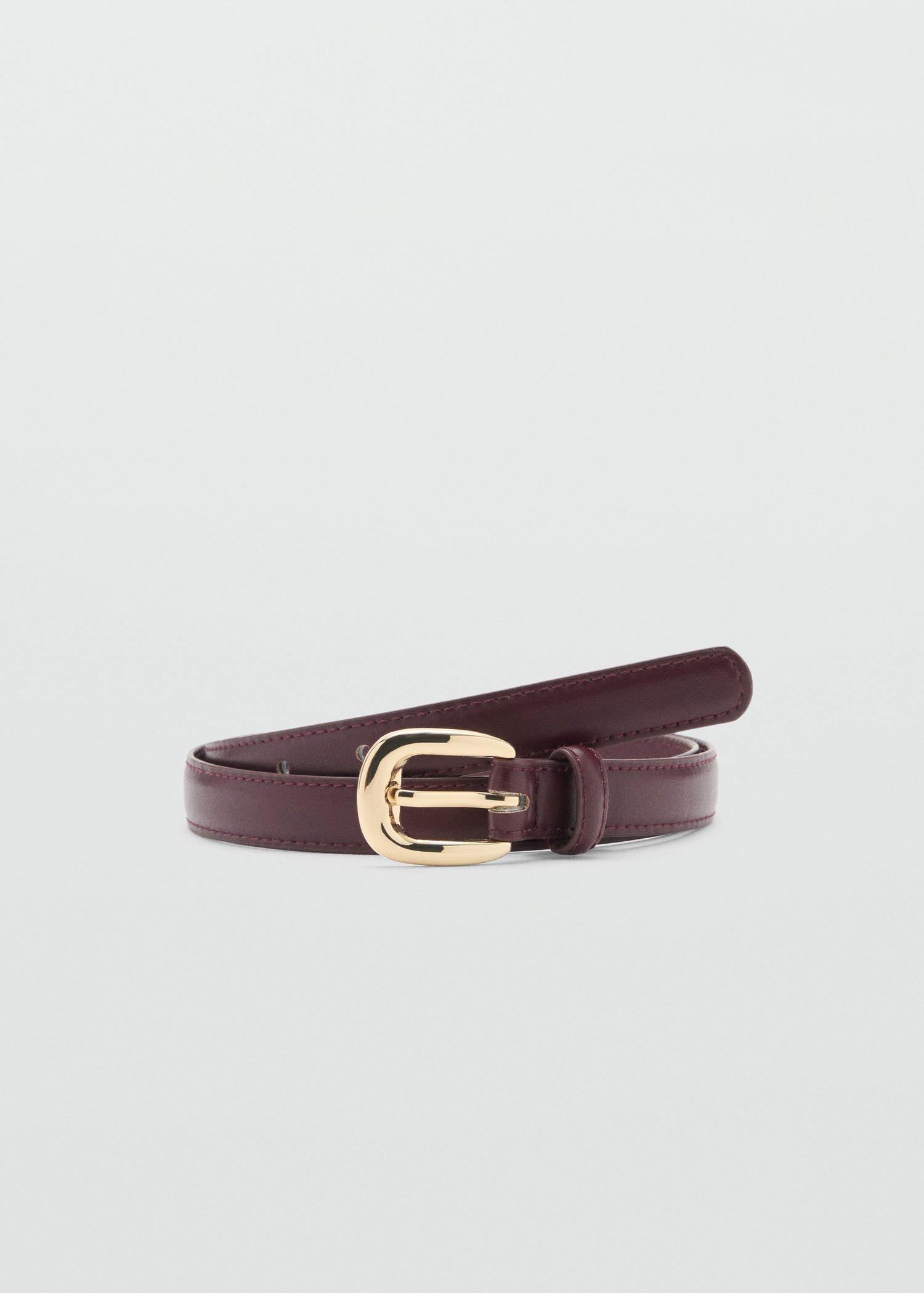 Burgundy Thin Belt With Metal Buckle, , large image number 3