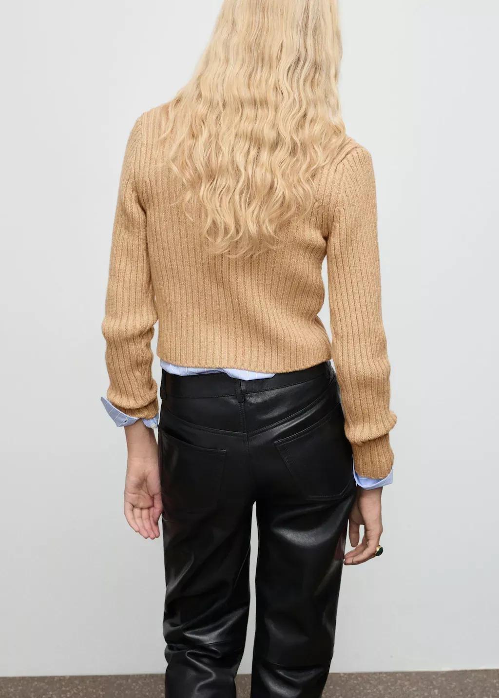 Brown V-Neck Ribbed Cardigan, Medium Brown, large image number 4