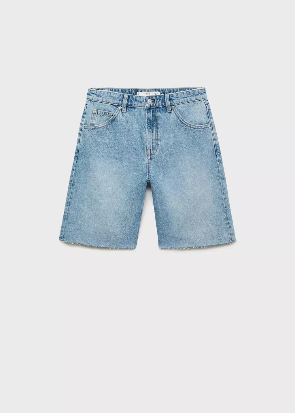 Blue Frayed Hem Denim Shorts, , large image number 3