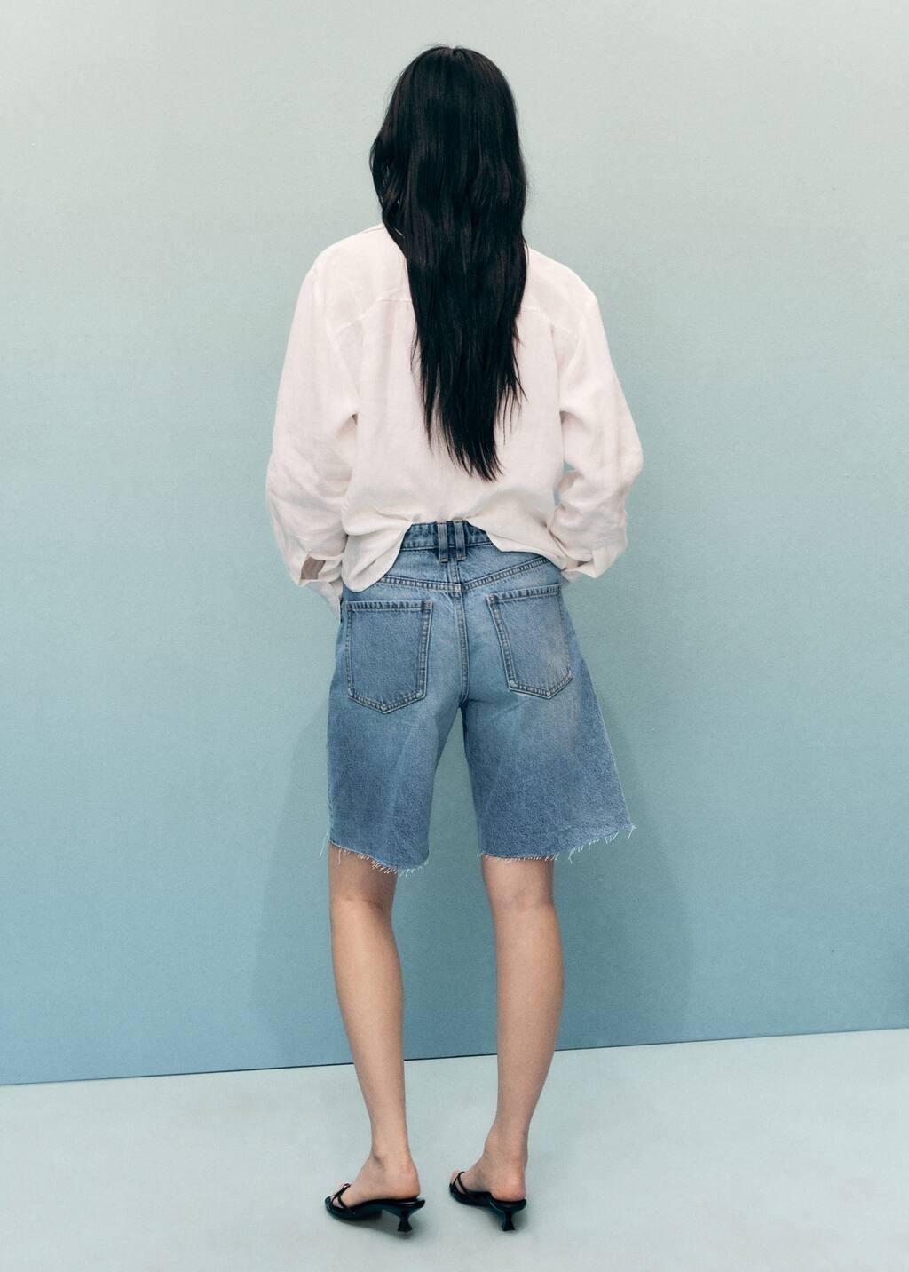 Blue Frayed Hem Denim Shorts, , large image number 5