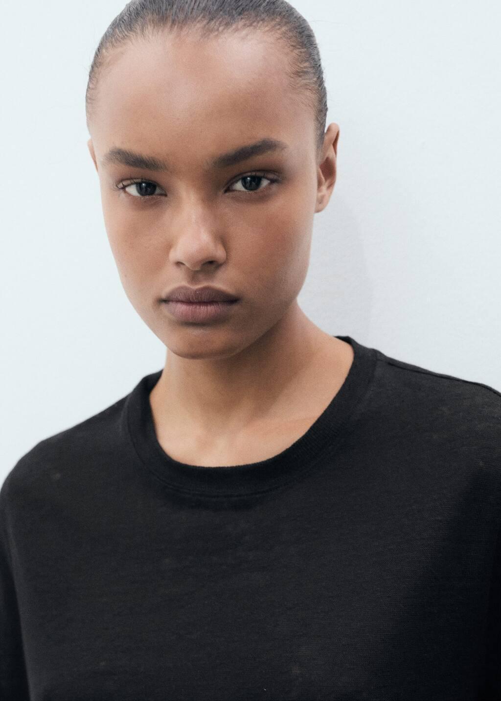Black Short-Sleeved Linen T-Shirt, , large image number 1