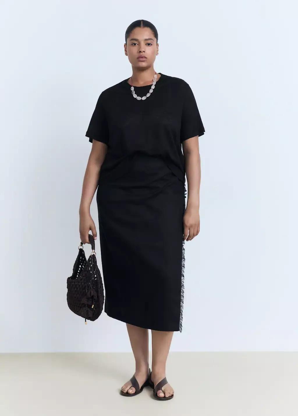 Black Short-Sleeved Linen T-Shirt, , large image number 2