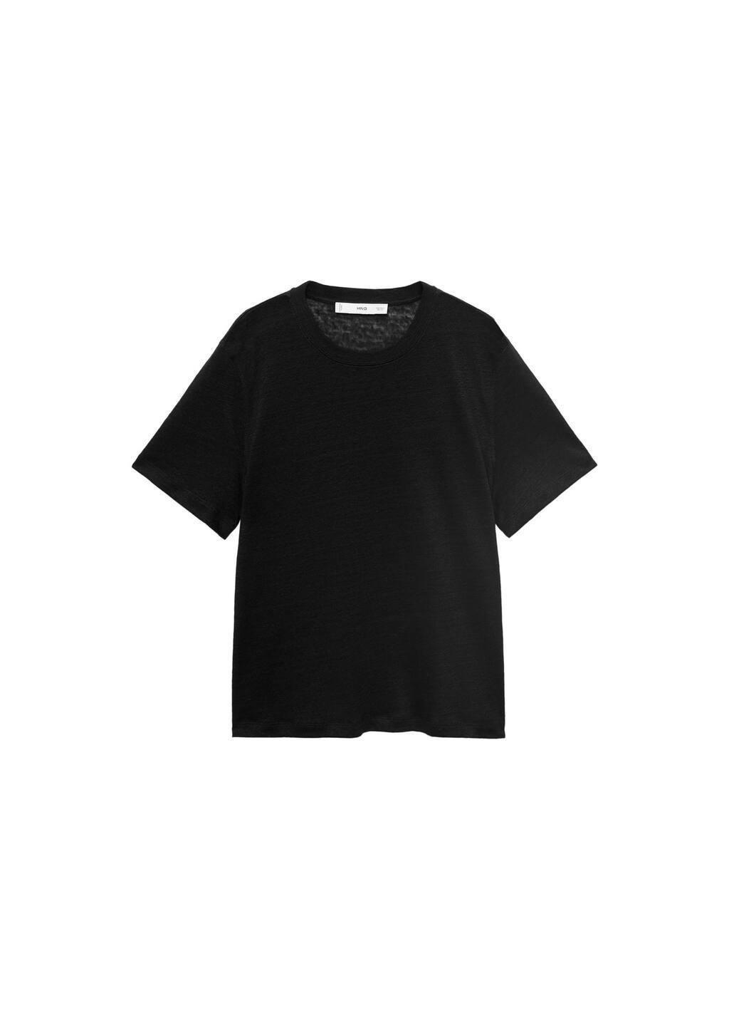 Black Short-Sleeved Linen T-Shirt, , large image number 3