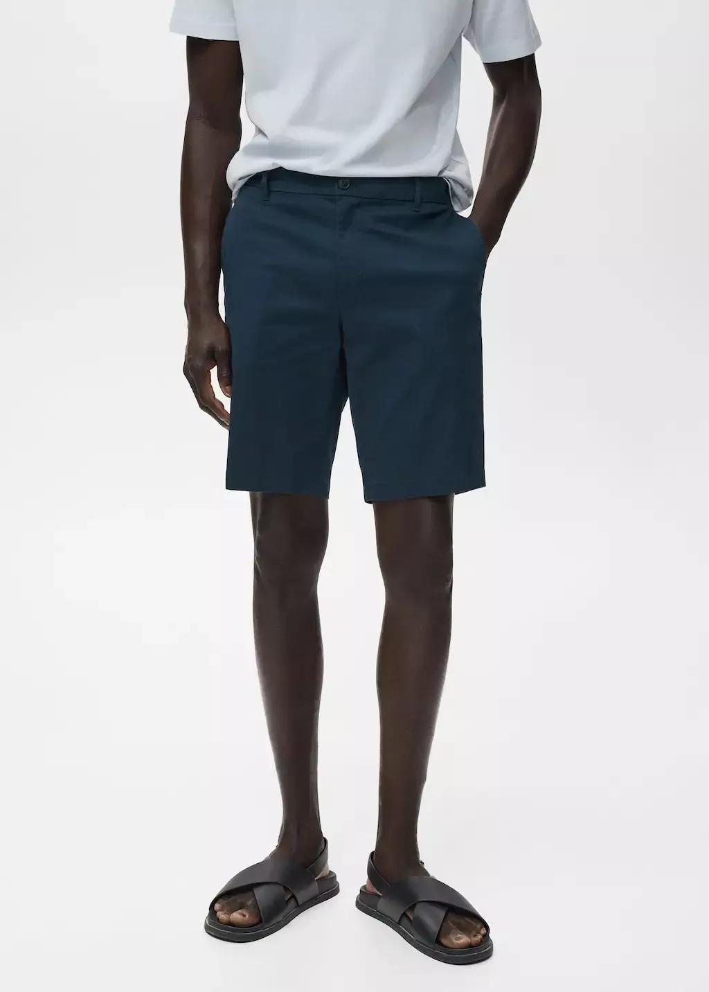 Navy Slim-Fit Chino Cotton Bermuda Shorts, , large image number 0