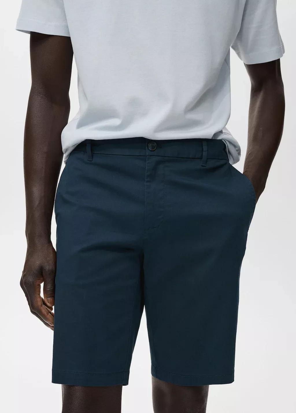 Navy Slim-Fit Chino Cotton Bermuda Shorts, , large image number 1