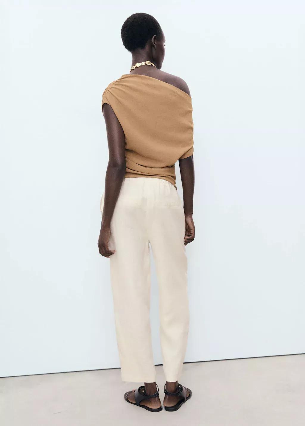 Grey Linen Trousers With Drawstring, , large image number 1