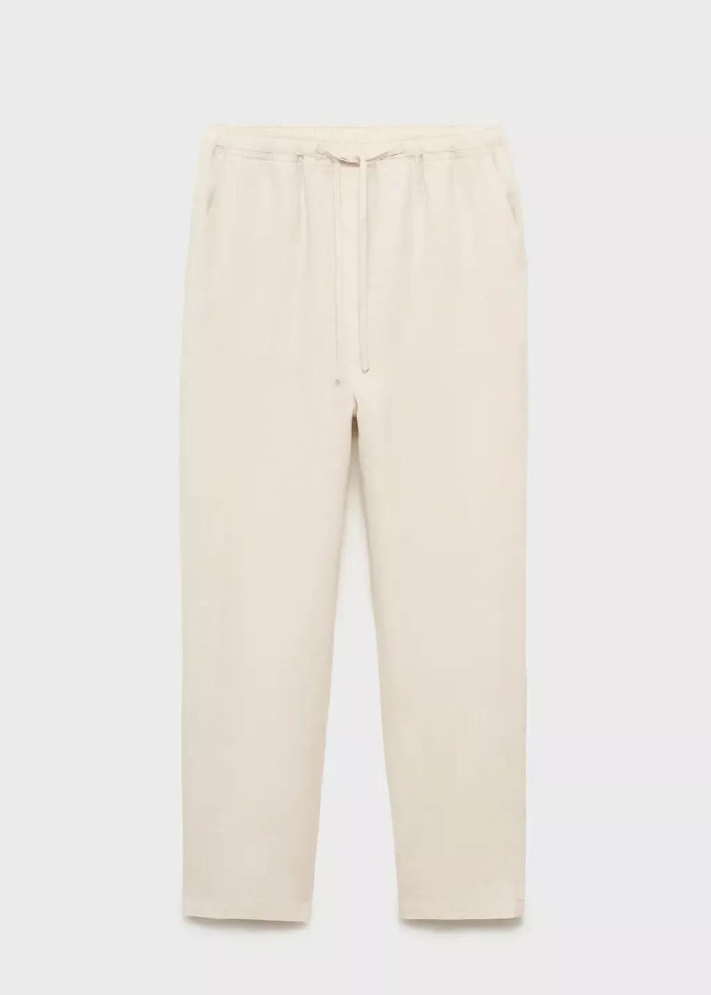 Grey Linen Trousers With Drawstring, , large image number 3