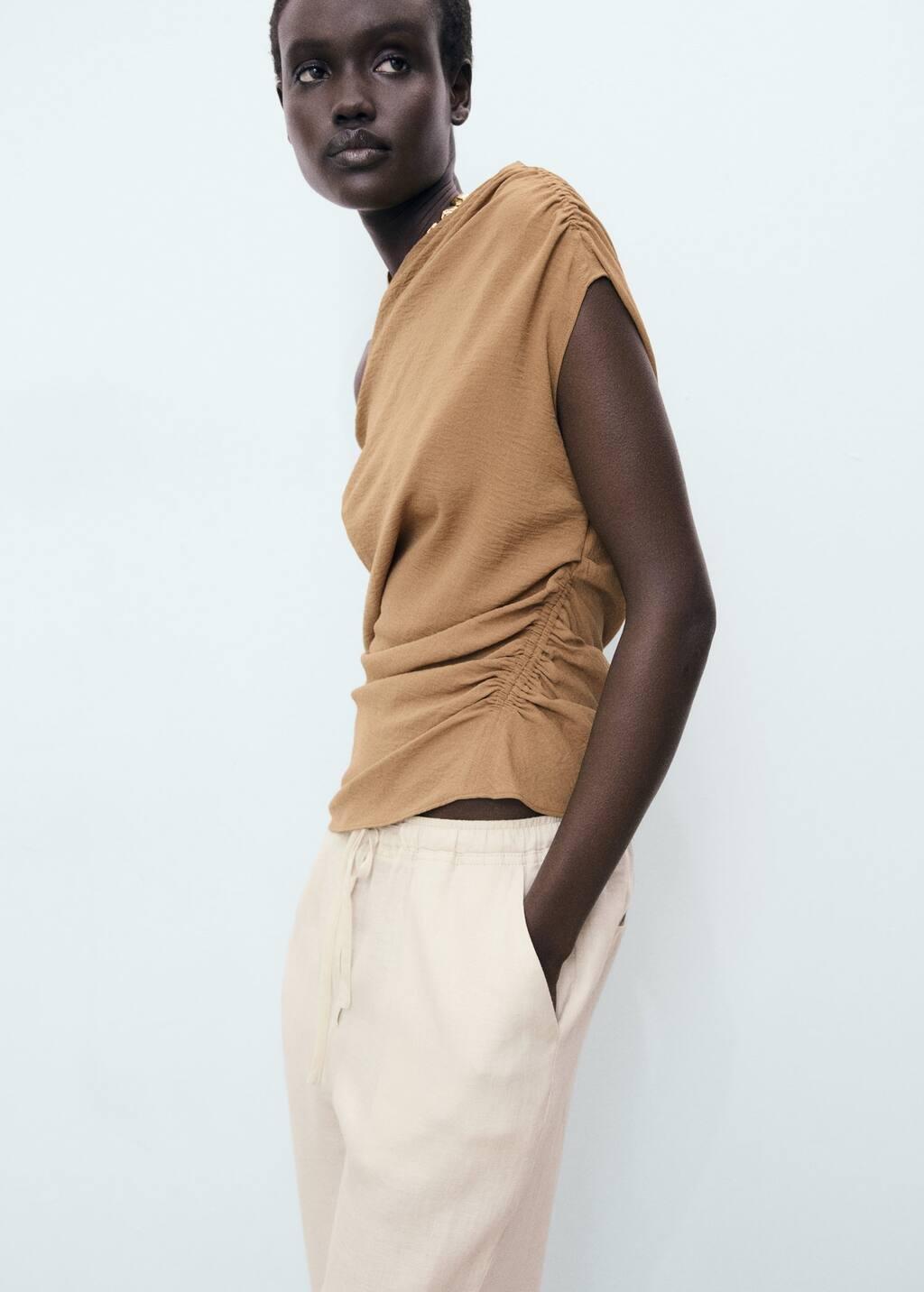 Grey Linen Trousers With Drawstring, , large image number 4