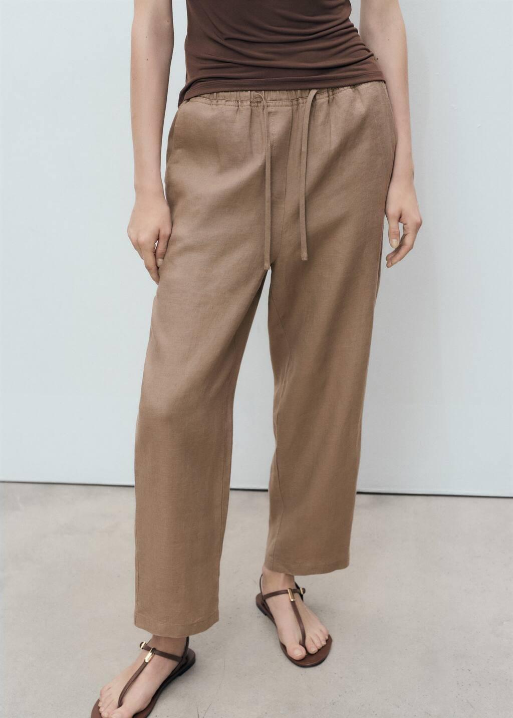 MEDIUM BROWN Linen trousers with drawstring, , large image number 0