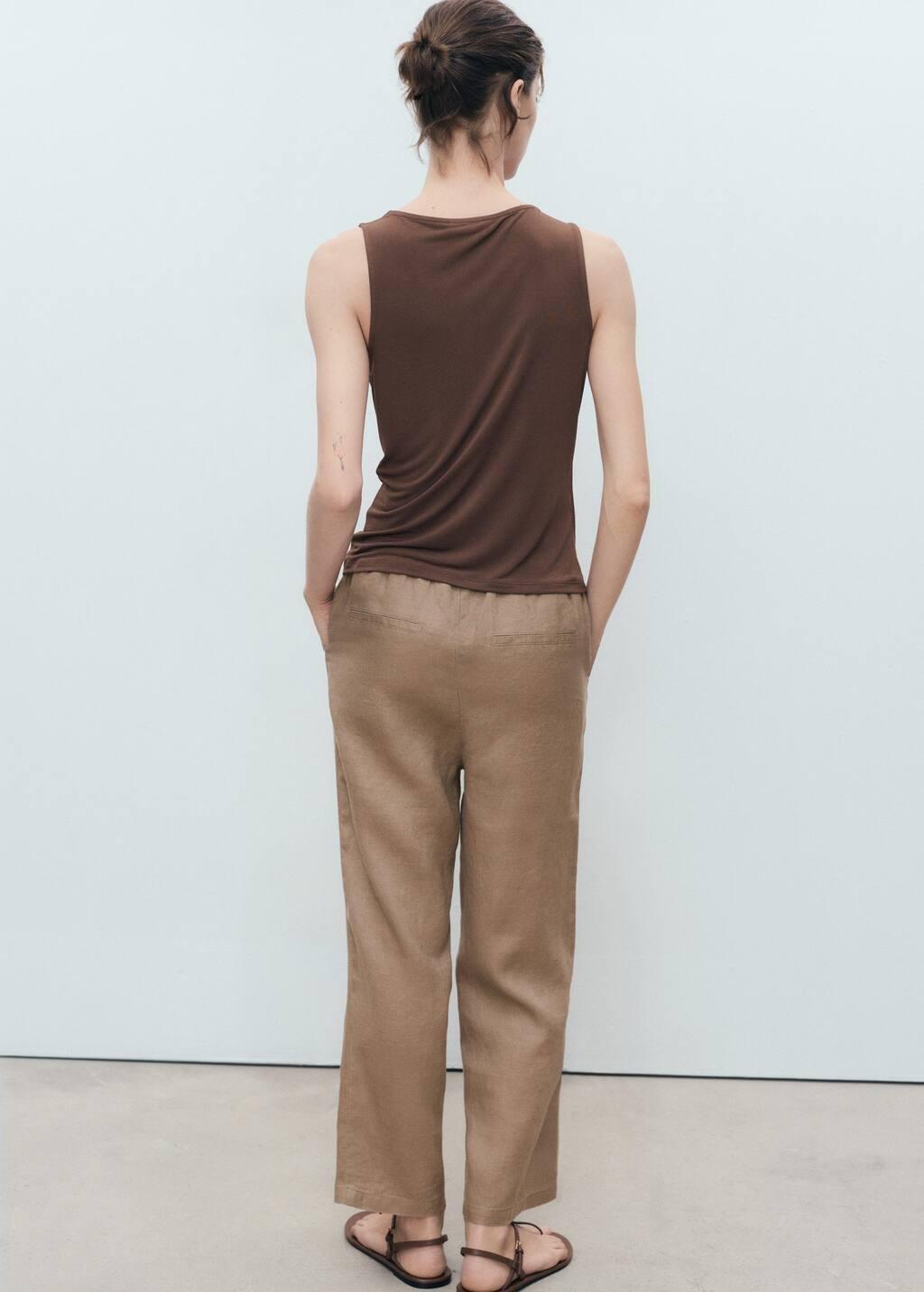 MEDIUM BROWN Linen trousers with drawstring, , large image number 4