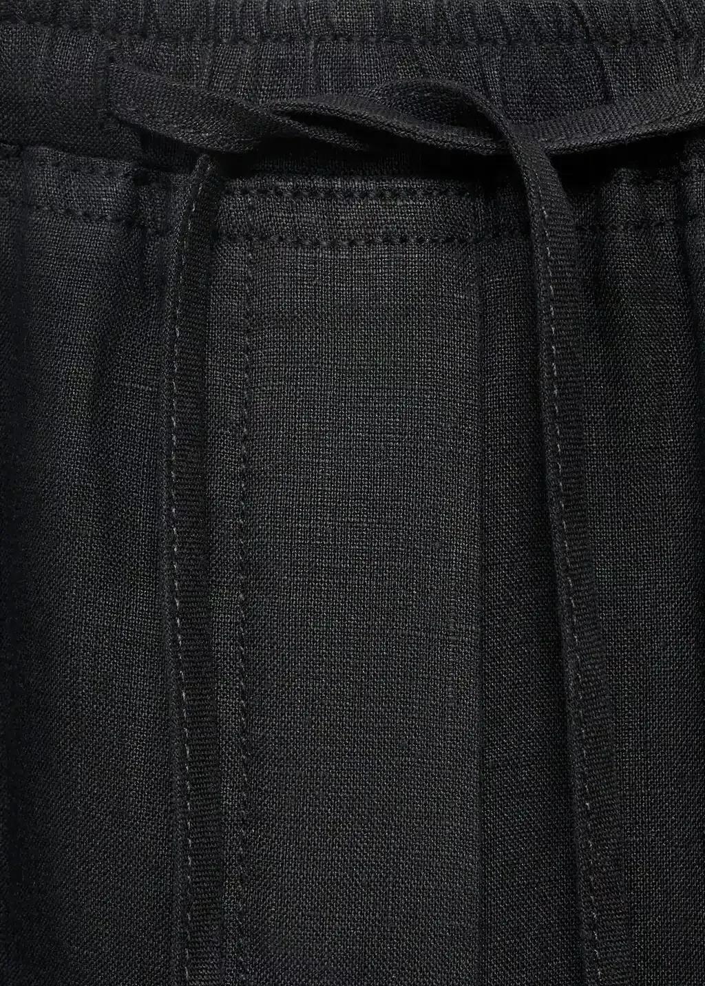 Black Linen Trousers With Drawstring, Black, large image number 2
