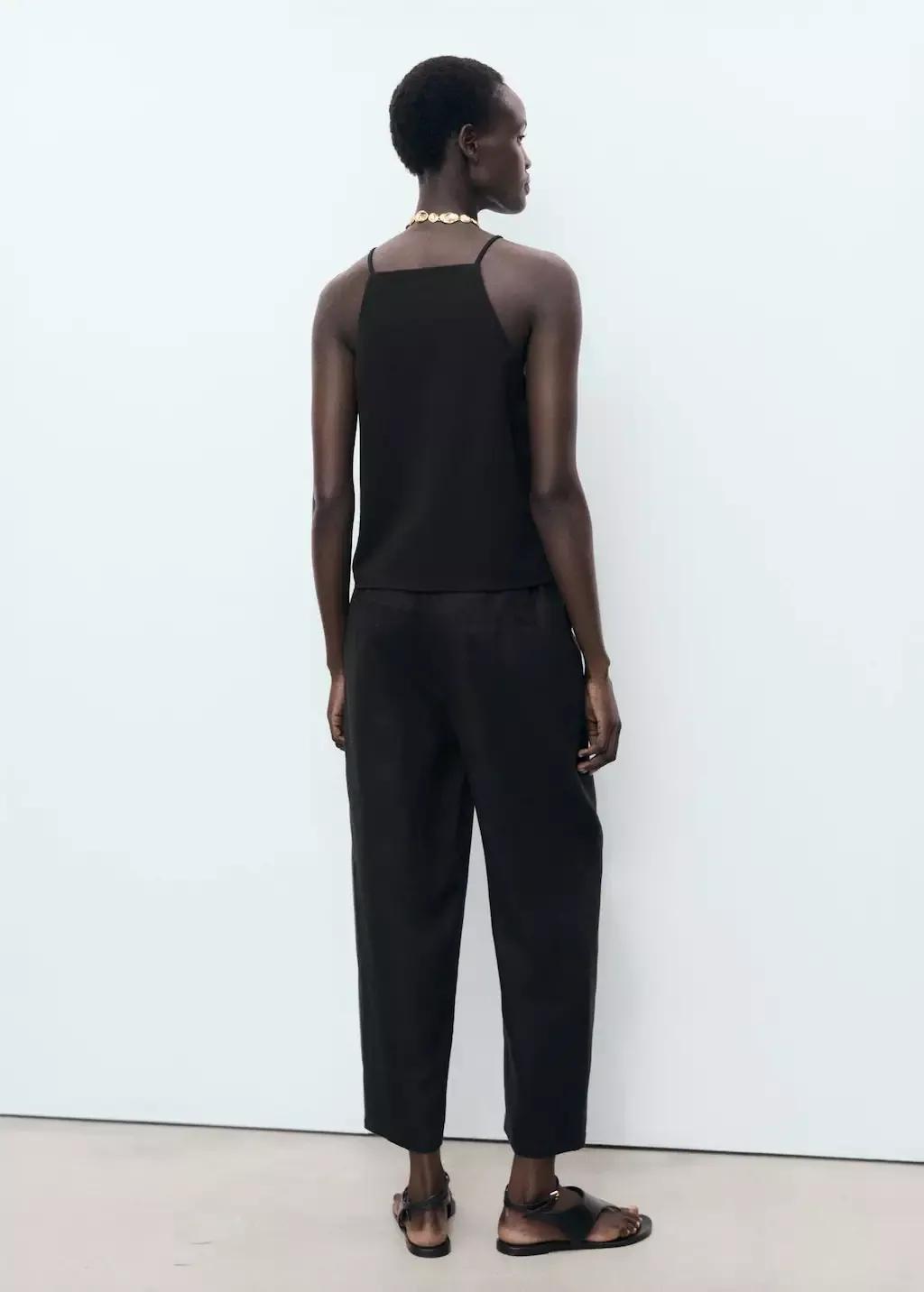 Black Linen Trousers With Drawstring, Black, large image number 4