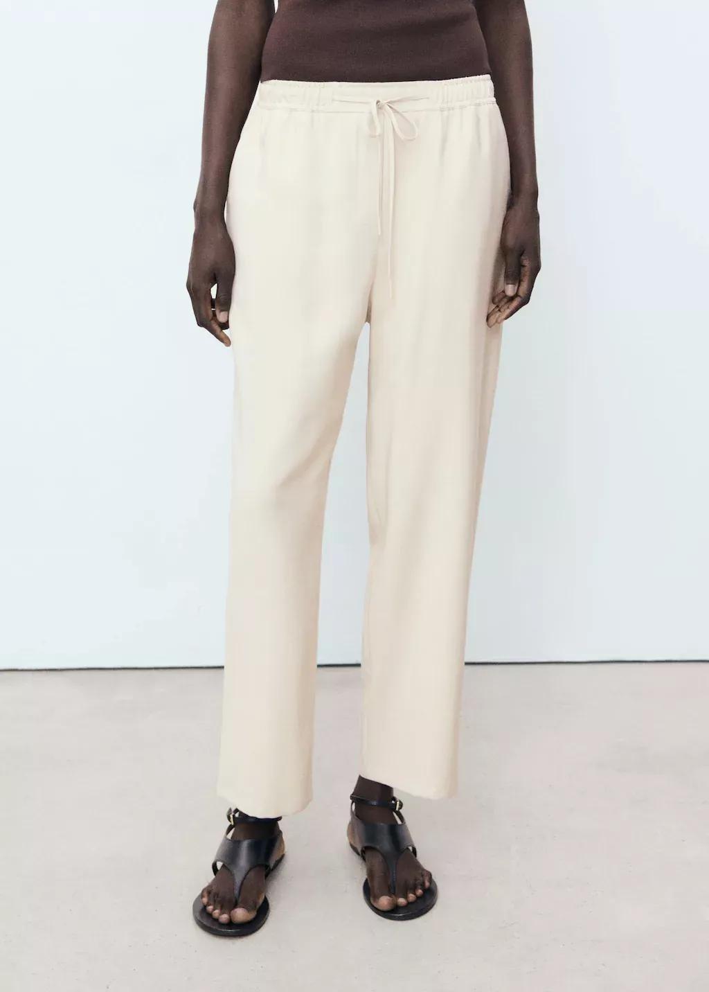 LIGHT BEIGE Drawstring flowy trousers, , large image number 0