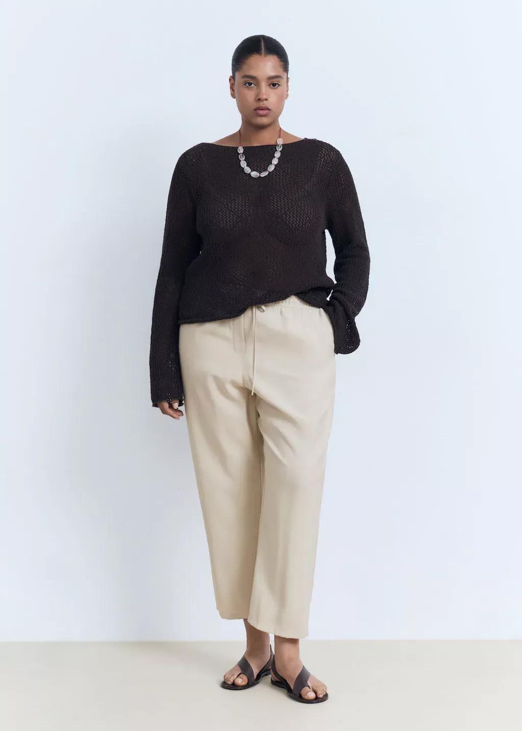 LIGHT BEIGE Drawstring flowy trousers, , large image number 2