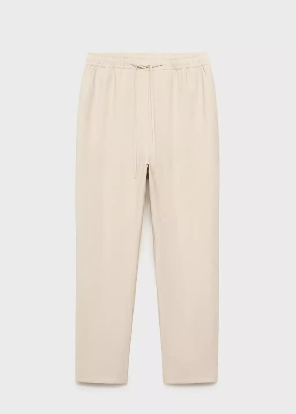 LIGHT BEIGE Drawstring flowy trousers, , large image number 3