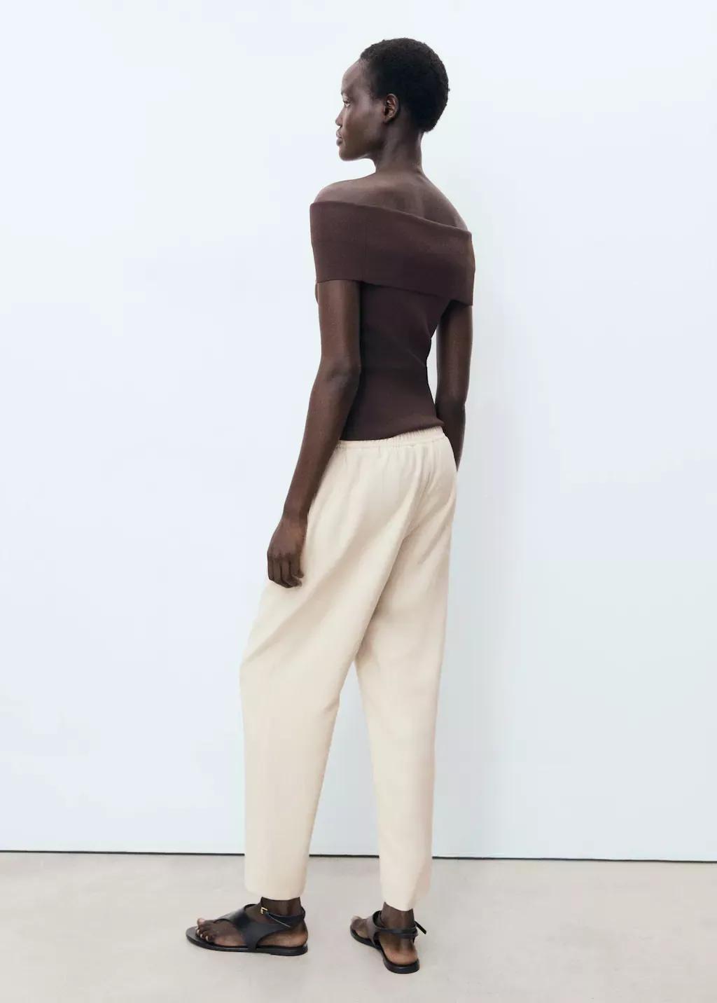LIGHT BEIGE Drawstring flowy trousers, , large image number 7