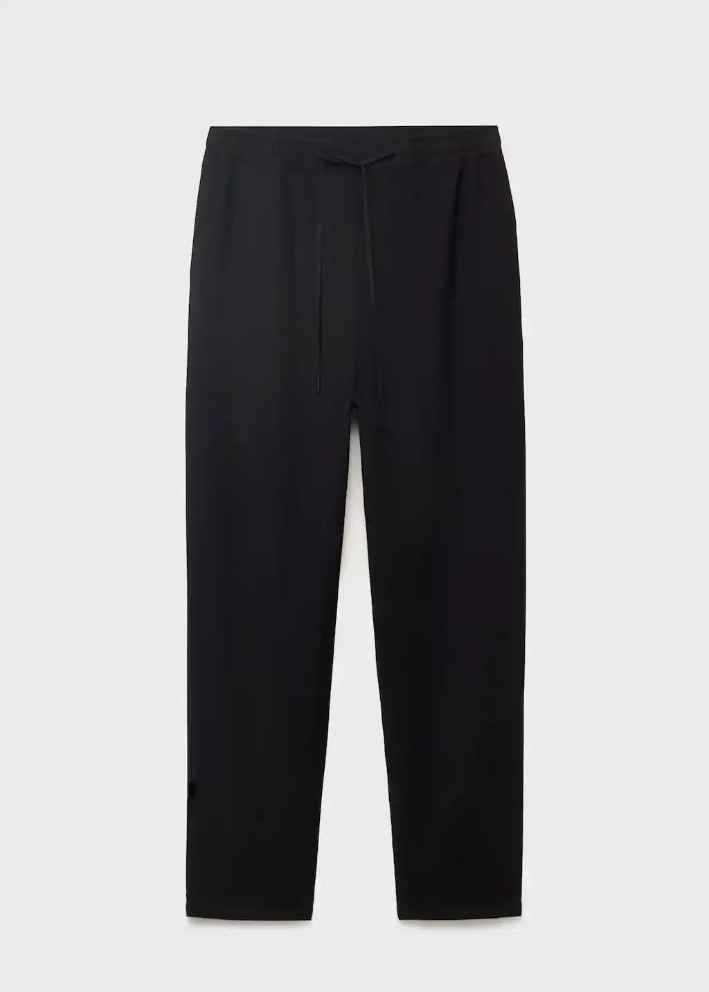 Black Drawstring Flowy Trousers, Black, large image number 3