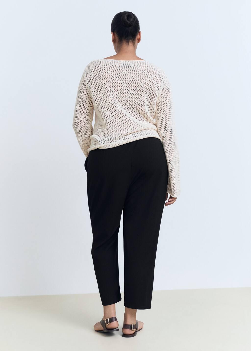 Black Drawstring Flowy Trousers, Black, large image number 4