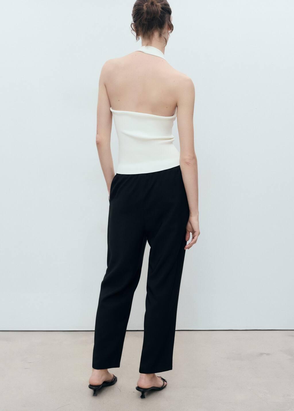 Black Drawstring Flowy Trousers, Black, large image number 7
