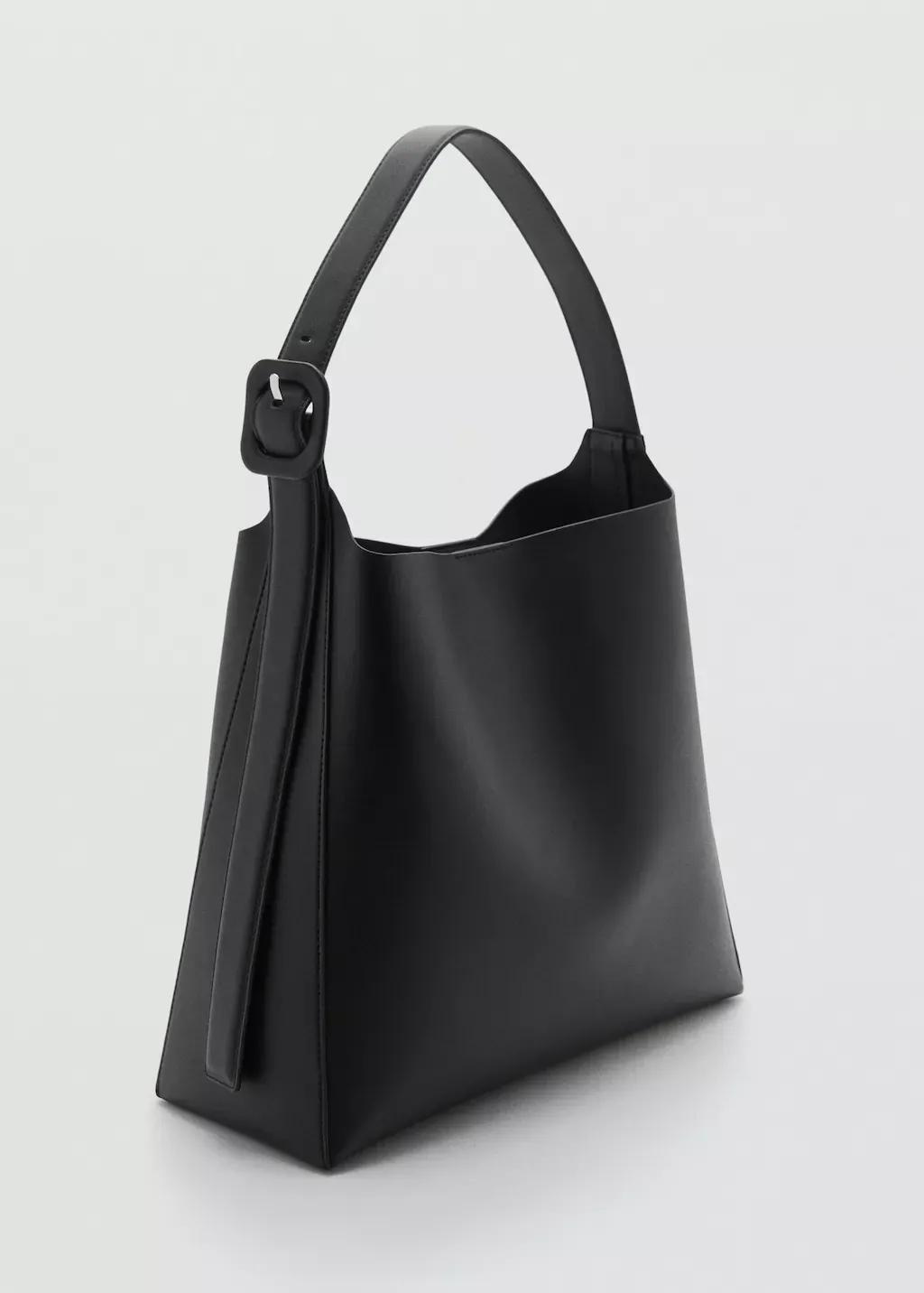 Black Shopper Bag With Buckle, Black, medium