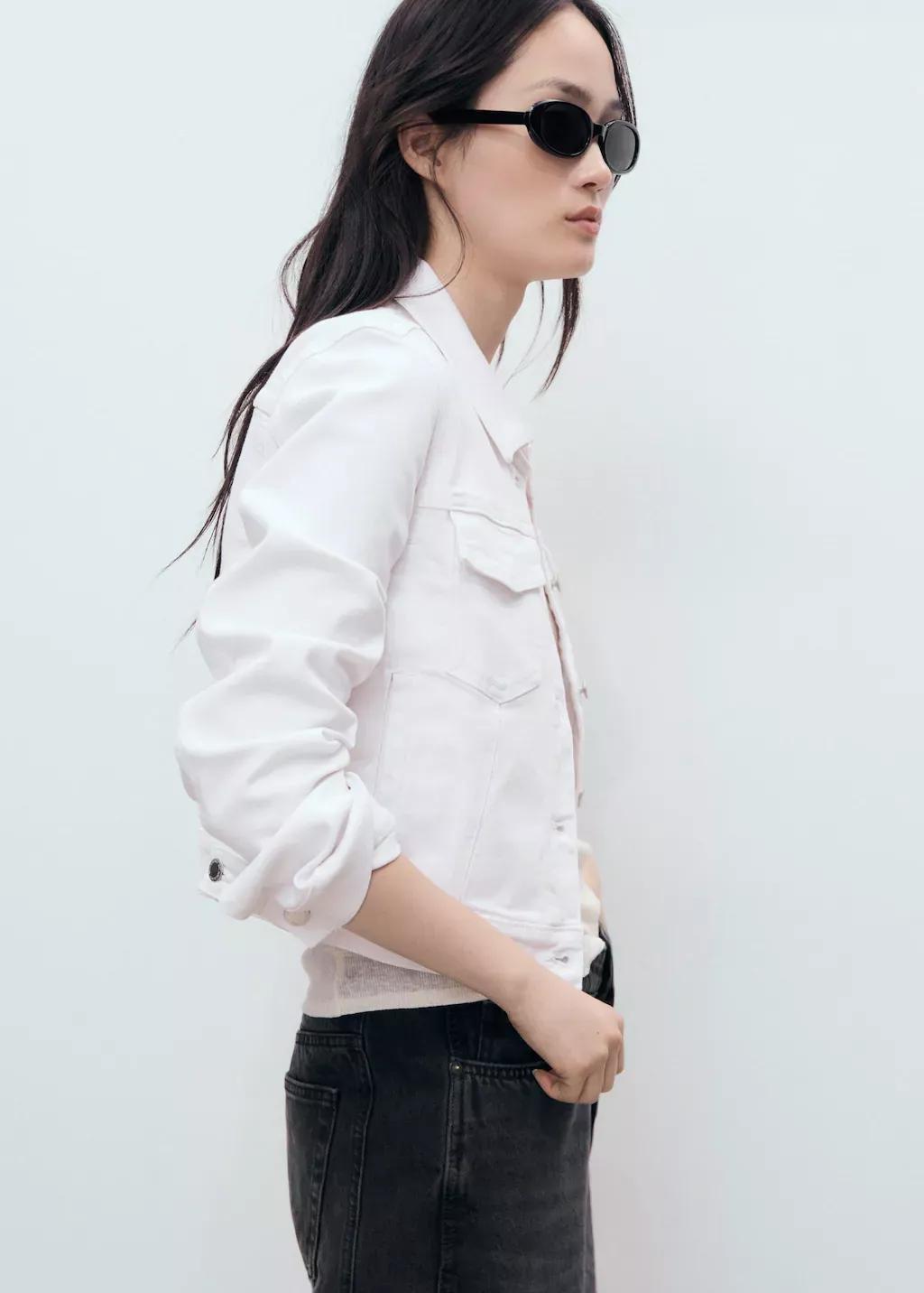 White Pockets Denim Jacket, White, large image number 0