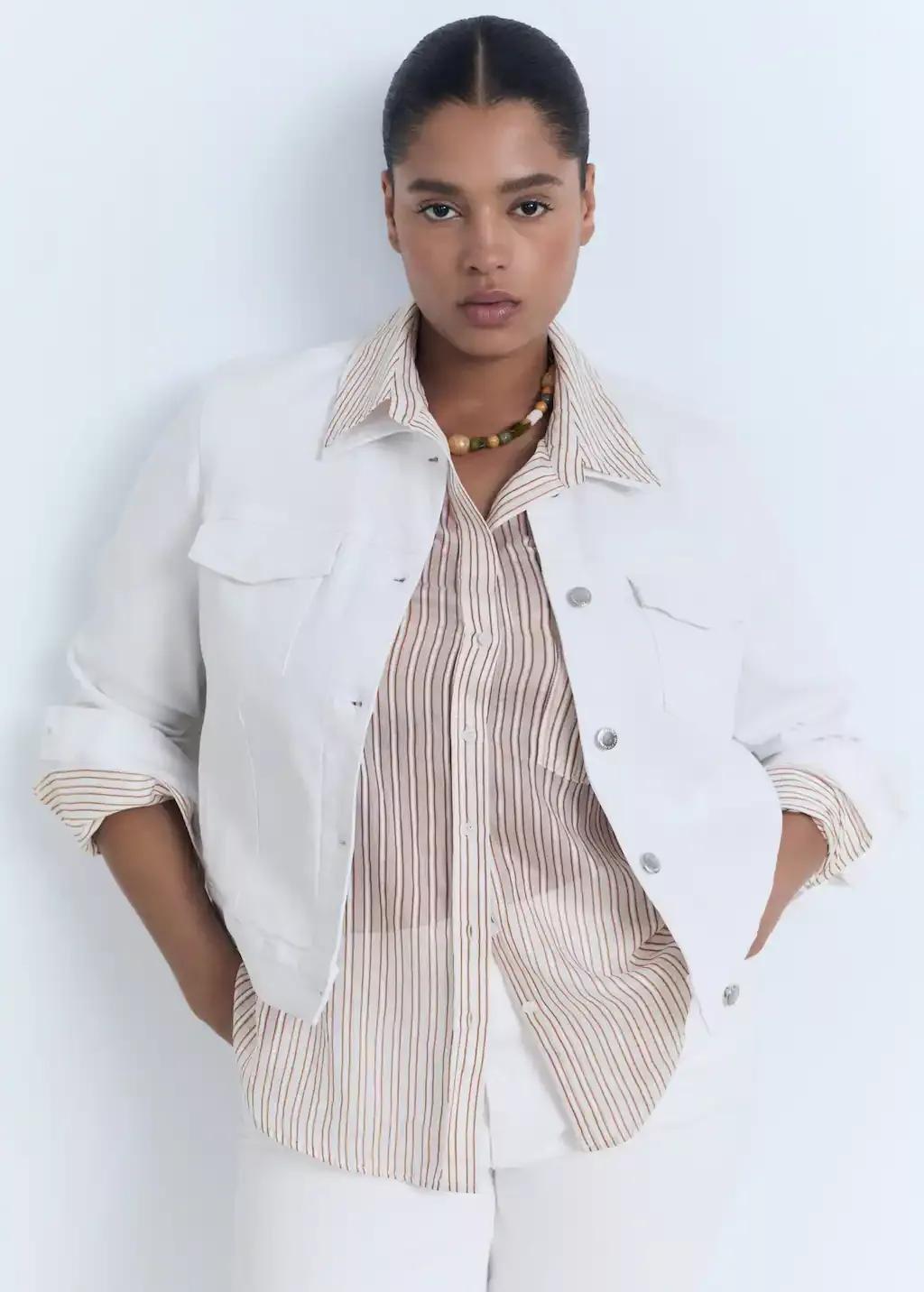 White Pockets Denim Jacket, White, large image number 5