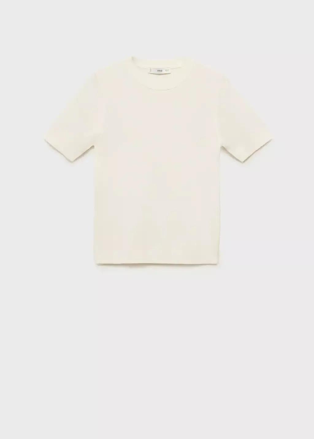 Beige Short-Sleeved Fine-Knit Sweater, Light Beige, large image number 3