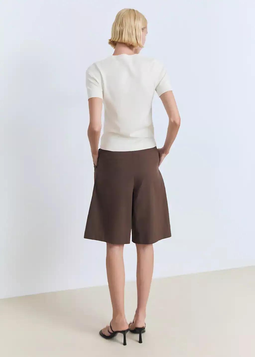 Beige Short-Sleeved Fine-Knit Sweater, Light Beige, large image number 7
