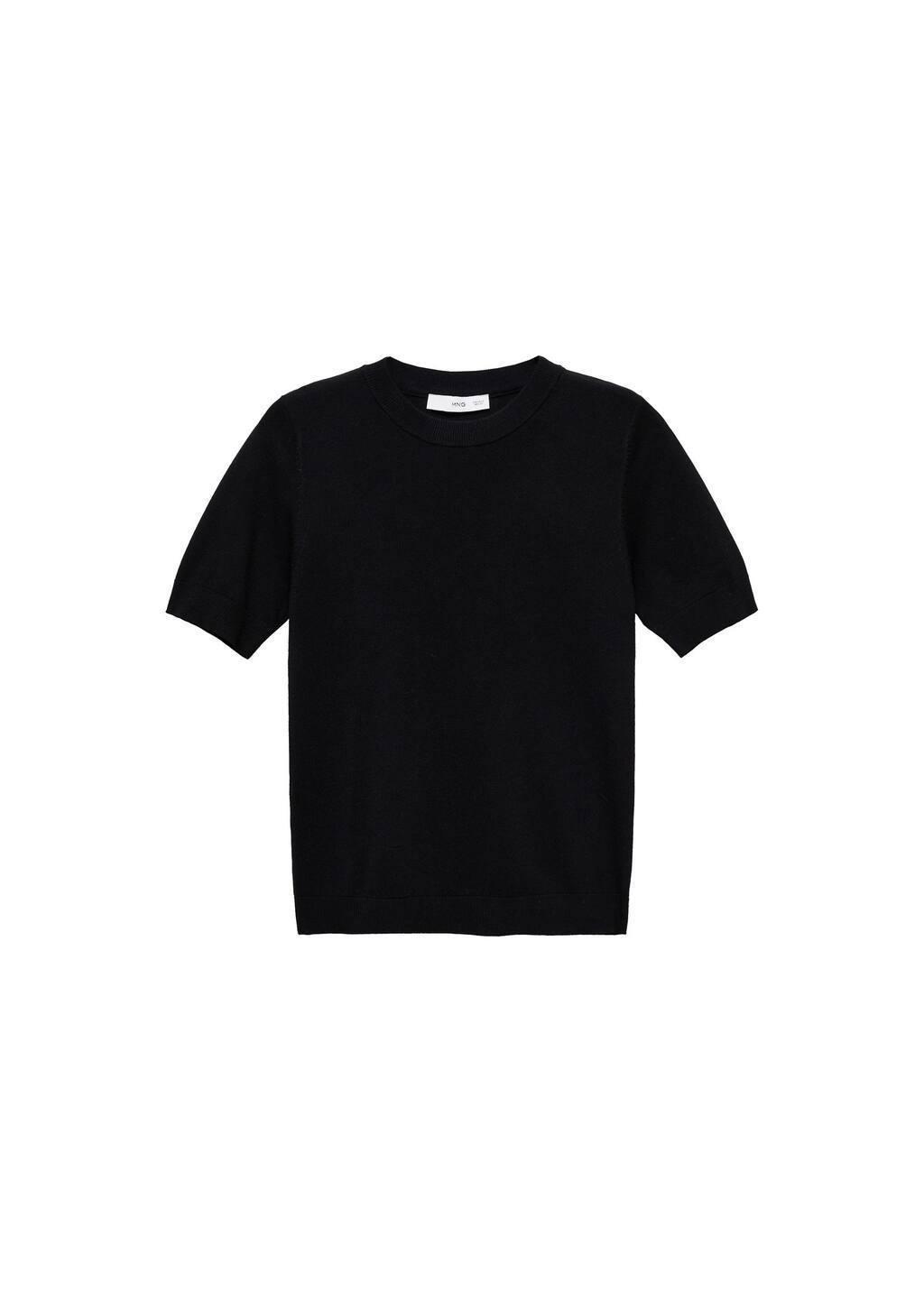 Black Short-Sleeved Fine-Knit Sweater, Black, large image number 0