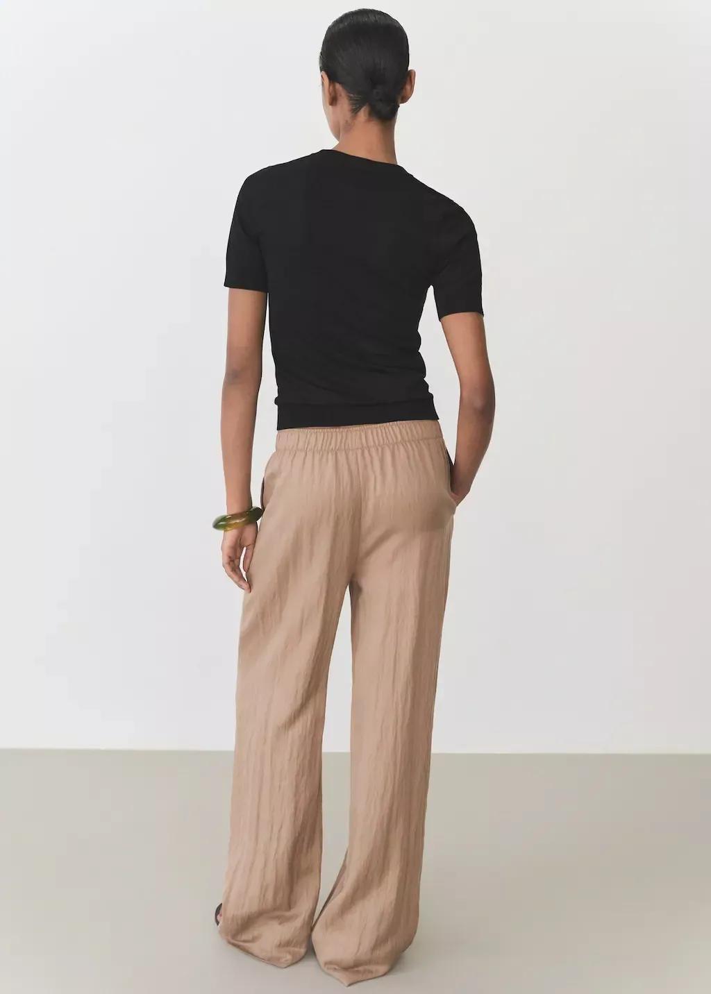 Black Short-Sleeved Fine-Knit Sweater, Black, large image number 8