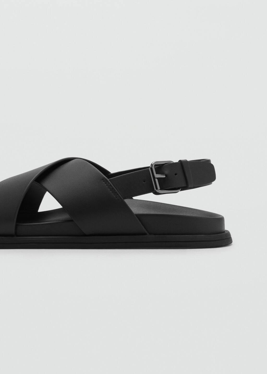 Black 100% Leather Crossed Strap Sandal, Black, large image number 1