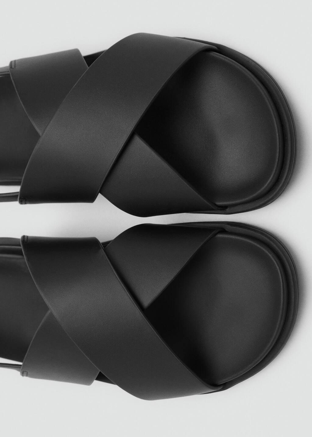 Black 100% Leather Crossed Strap Sandal, Black, large image number 2