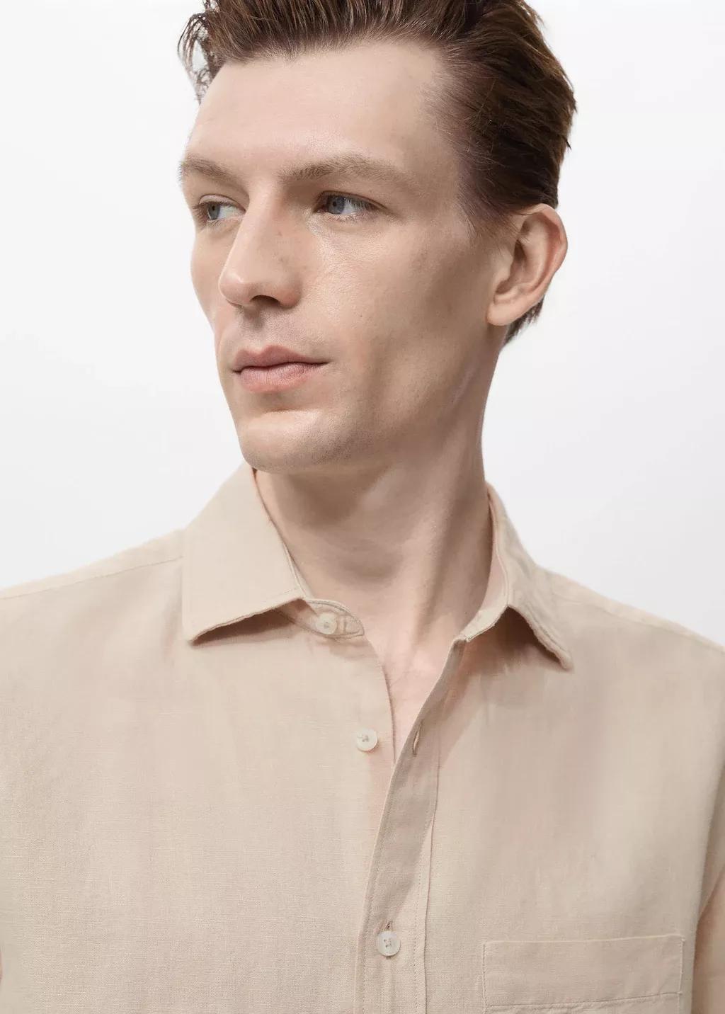 Brown Pocket Linen Shirt, Light Pastel Brown, large image number 1