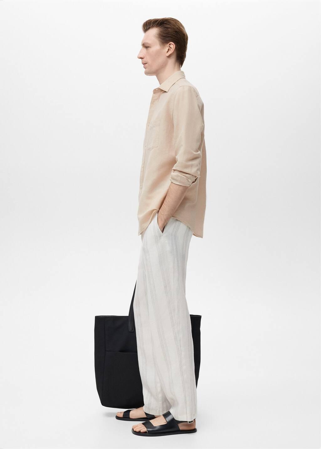 Brown Pocket Linen Shirt, Light Pastel Brown, large image number 2