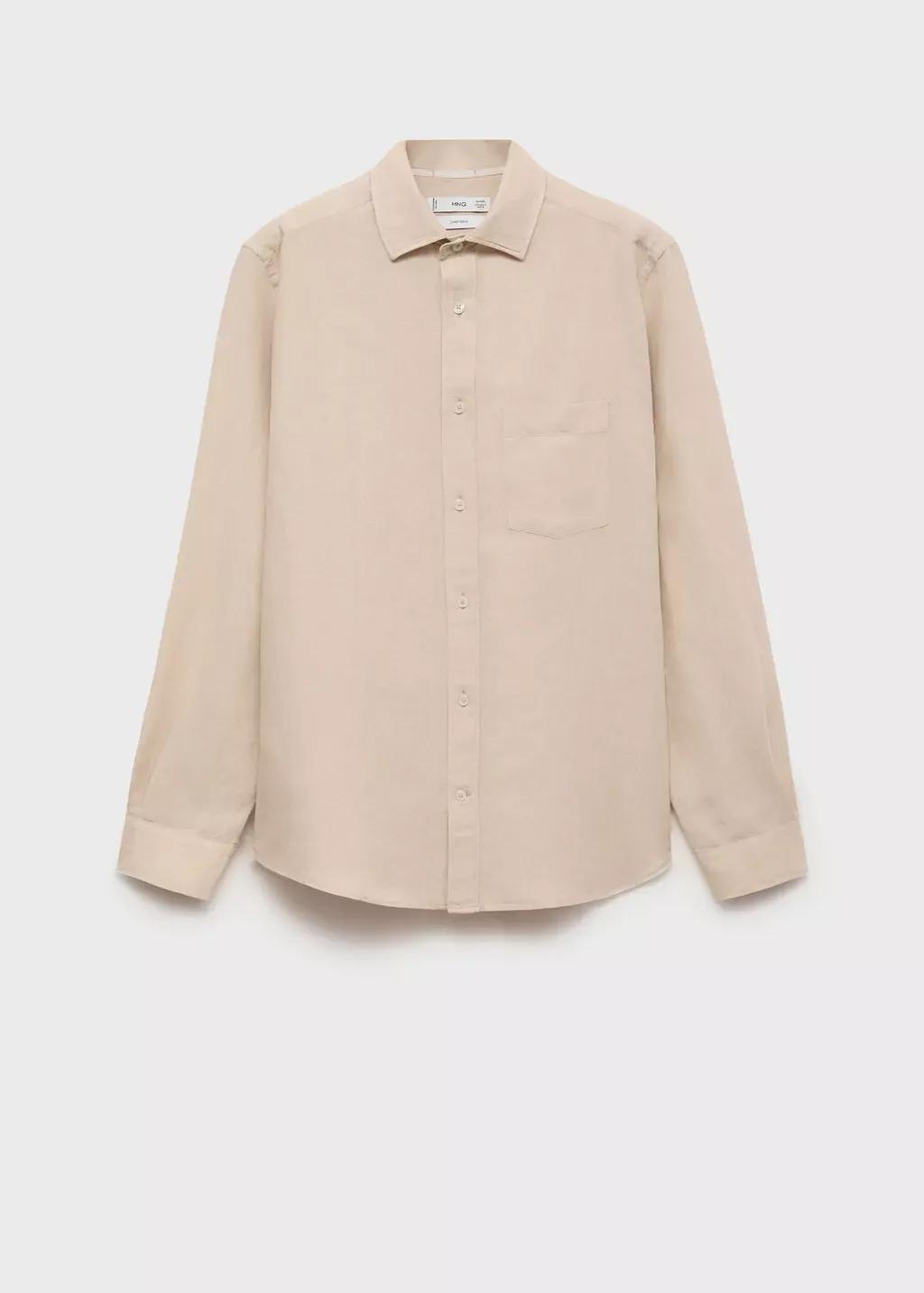 Brown Pocket Linen Shirt, Light Pastel Brown, large image number 3