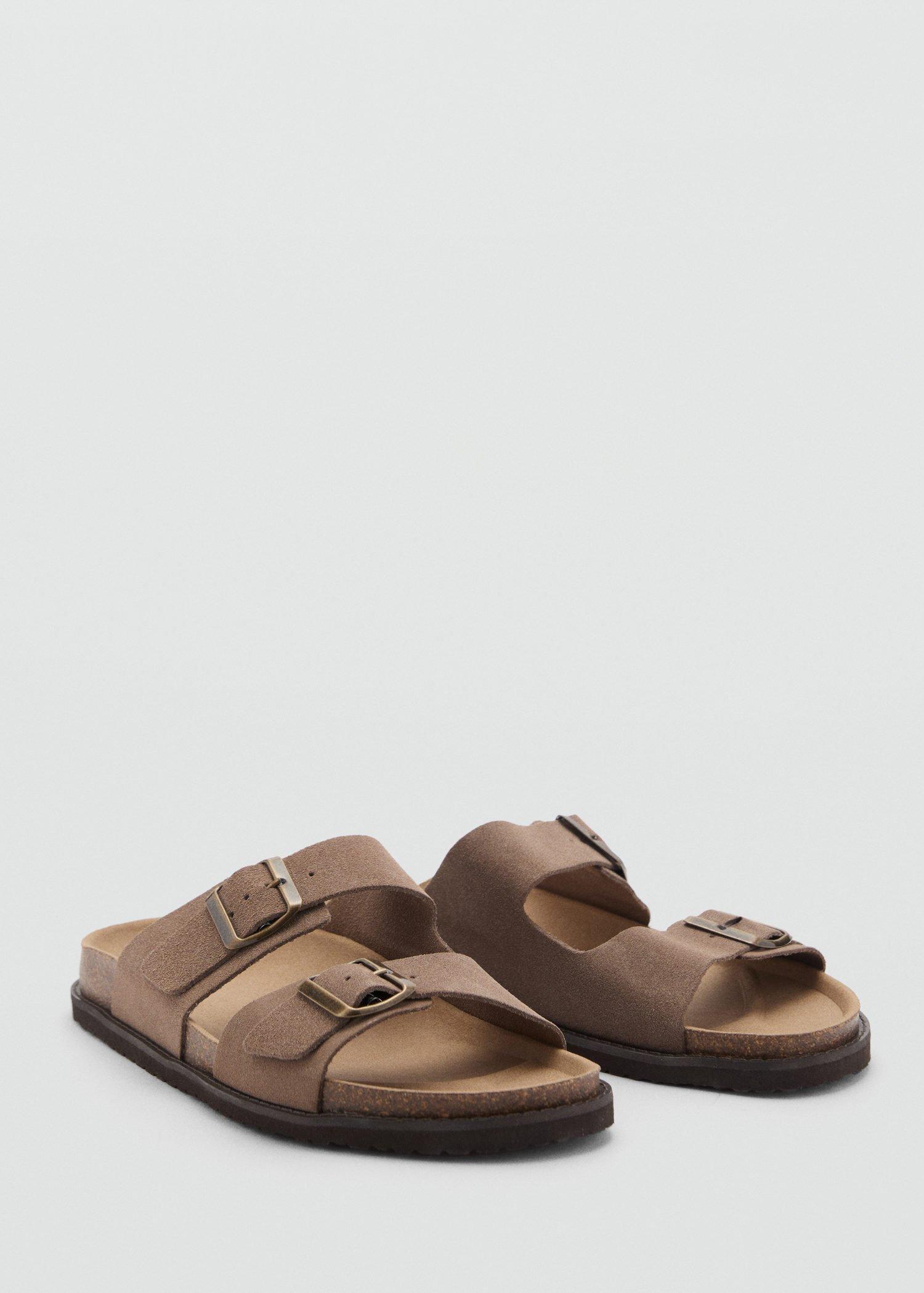 Brown Buckles Leather Sandal, , medium